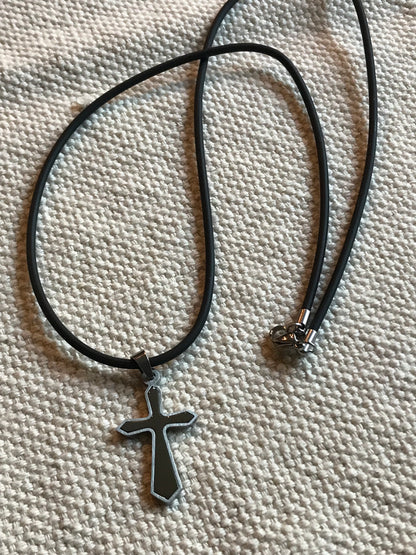 Cross Necklace on Black Cord